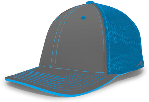 Pacific Headwear Trucker Flexfit® Cap, Size S/M (404M), Color 'GraphiteNeonBlueGraphite'